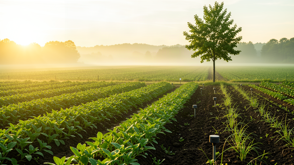 Regenerative farmland with healthy soil and cover crops