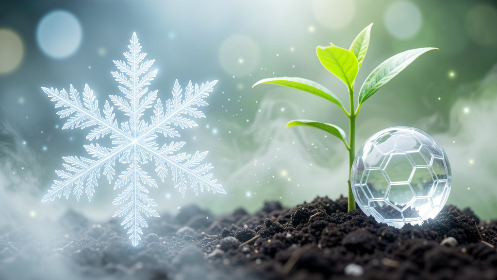 Structured-water crystalline matrix beside a healthy young sapling